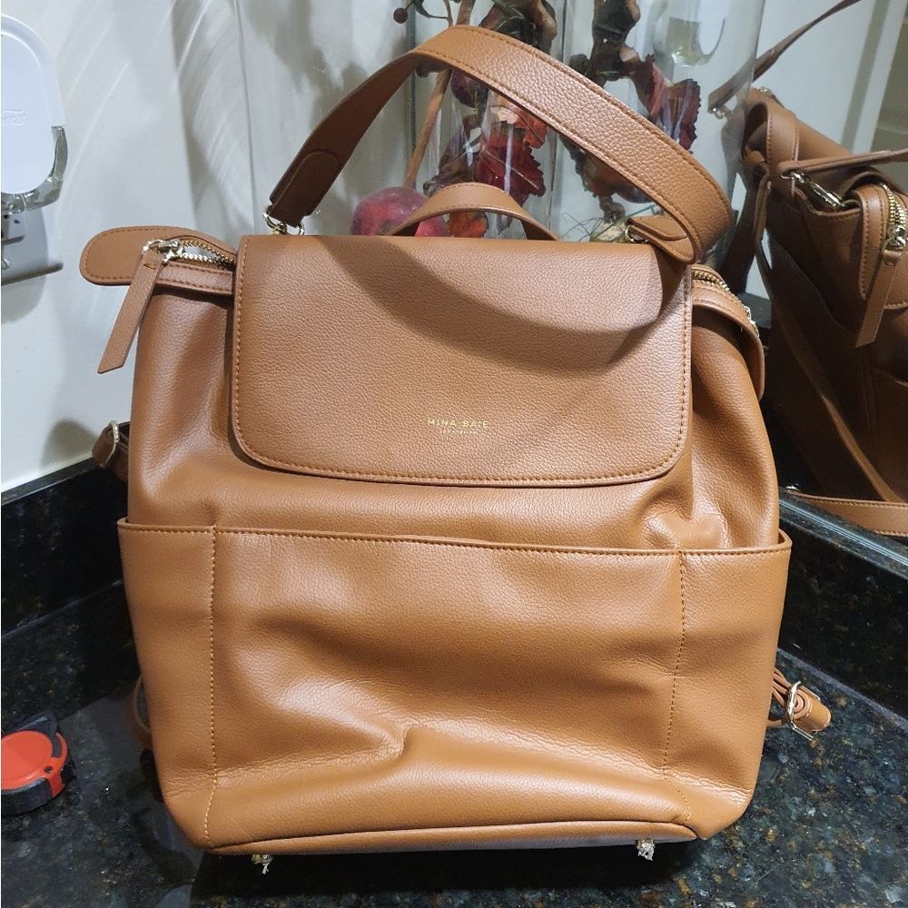 Tan Leather Backpack by Mina Baie